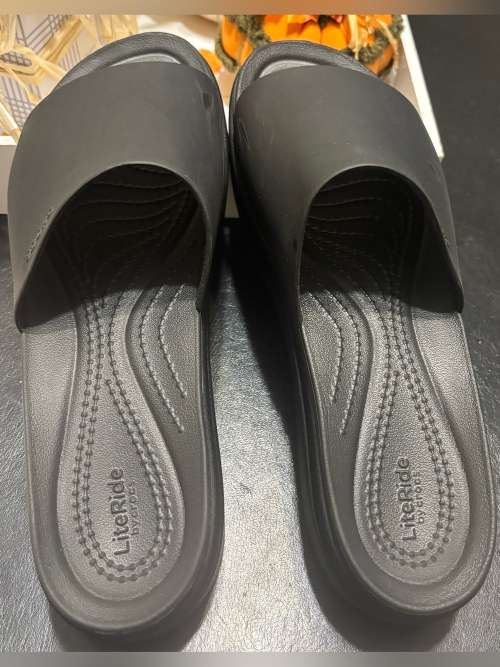 Black Croc Slide Sandals - Women